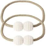 Smte 2 Set Magnetic Pearl Curtain Ties-gold With Keychain