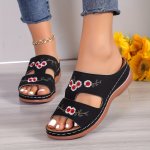 Women's Flower Pattern Wedge Sandals Casual Open Toe Summer Shoes Comfortable Slip On Sandals