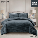Simon Baker - Brooklyn Luxury Sherpa Jacquard Comforter Set - Charcoal - Charcoal