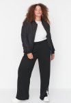 Plus Elastic Waist Wide Leg Trousers - Black