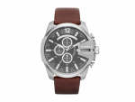 Diesel Mega Chief Silver Round Leather Men's Watch DZ4290