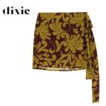 Heraldic Print Wrint Wrap Skirt - Chartreuse M
