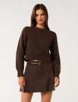 Matilda Knitted Crew Neck Sweater - L Shadow Brown