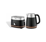 Sunbeam S S Black Ribbed With Wood Trim Effect Kettle + S S Black Ribbed With Wood Trim Effect Toaster Pack