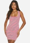 Stripe Scoop Neck MINI Dress - Red