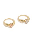 Goldair Gold Plated Cubic Zirconia Clear & Orange Puffy Rings 2-PACK - S m