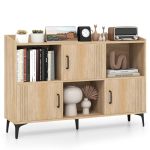 Giantex Storage Cabinet Sideboard With 3 Doors 3 Open Compartments Bookcase With 5 Raised Metal Legs Buffet Table Bookshelf Floo