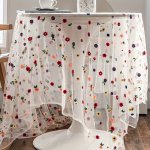 1PC Elegant Floral Embroidered Sheer Tablecloth - Yellow With Colorful Flowers Washable Polyester Perfect For Living Room Bedroo