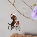 1PC Classic Style Acrylic Dachshund Dog Christmas Ornament - Festive Hanging Decoration Flat Cycling Puppy Pendant - Ideal For C