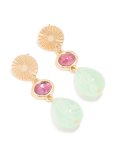 Goldair Gold Green & Pink Beaded Drop Earrings