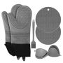 Extra Long Multipurpose Oven Mitts And Pot Holder Brush 7 Pcs Set