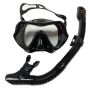 Black Snorkel Mask Set With Dry Snorkel Tempered Glass Lens Anti-fog