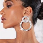 Exaggerated Shiny Double Hollow Circle Design Dangle Earrings Alloy Jewelry Rhinestones Inlaid Elegant Luxury Style Wedding Orna