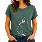 Cat Print T-Shirt Dark Green Large CTS2