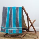 Laguna Stripe Velour Beach Towel - Sea Green & Grey