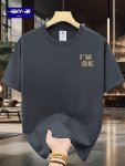 Men's Loose 100% Cotton I'm Ok Graphic Print T-Shirt Casual Short Sleeve Crew Neck Tee Men's Clothing For Summer Outdoor