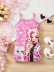 Baby's Stylish Girl & Cat 3D Print Sleeveless Dress Infant & Toddler Girl's Clothing For Summer Daily Wear holiday party As Gift