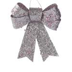 Plastic Glitter Bow 11.5X10.5X2.5CM - Silver