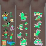 10 Sheets Of Cute Glow-in-the-dark Temporary Tattoos 116 Mixed Style Patterns Glow-in-the-dark Tattoo Stickers Cartoon Unicorn P