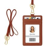 Id Badge Holder With Lanyard Vertical Pu Leather Id Badge Card Holder With 1 Clear Id Window 4 Credit Card Slots And A Detachabl