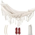 Mosfiata Backyard Hammock With Tassels Max 500LBS Canvas Fabric Bohemian Style With Thickened Rope And Carry Bag For Outdoor Gar