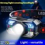 Ultra-long Battery Life LED Headlight - USB Rechargeable For Smart Sensor Multi-function Lighting For Outdoor Emergencies Night Fishing & Cycling