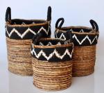 Natural Black & White Basket – Zigzag Patterned