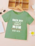 I Have A Crazy Mom Letters Print Boy's Short Sleeve T-Shirt Casual Round Neck Comfy & Breathable Tops For Spring Summer Outdoor