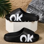 Men's Solid Color Ok Letter Print Open Toe Breathable Slippers Comfy Non Slip Durable Anti Odor Eva Slides Men's Summer Footwear