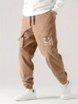Boys Pants Smiling Face Graphic Printing Cargo Pants With Pockets Casual Solid Color Non-stretch Suitable For All Seasons