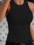 Solid Crew Neck Tank Top Casual Sleeveless Tank Top For Summer Women's Clothing