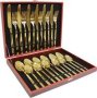 24 Piece Cutlery Set In Brown Clasped Display Box Gold