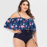 Women's Plus Size Blue Flamingo Frill Swimwear - 3XL