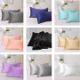 2pcs Luxury Soft Comfort Satin Pillowcases (No Core) 100% Polyester 120g Solid Color Pillow Covers Bedroom Decor Home Use