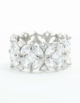 Silver Plated Cubic Zirconia Floral Wide Band Ring - M l