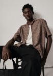 Regular Fit Textured-weave Resort Shirt - Dark Beige