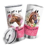 1PC I Am Just A Girl Who Love Horses Insulated Tumbler With Lid Stainless Steel Double Vacuum Coffee Tumbler Cup Travel Mug For 