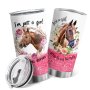 1PC I Am Just A Girl Who Love Horses Insulated Tumbler With Lid Stainless Steel Double Vacuum Coffee Tumbler Cup Travel Mug For Home