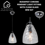 Budapest Chrome Pendant Light Fitting With Clear Glass - 40W E27