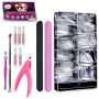 500 Pack Long Clear Acrylic Nail Tips Ballerina Coffin Set & Accessories