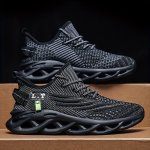 Plus Size Men's Trendy Woven Knit Breathable Solid Blade Type Sneakers Comfy Non Slip Shock Absorption Shoes For Men's Outdoor A