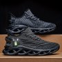 Plus Size Men's Trendy Woven Knit Breathable Solid Blade Type Sneakers Comfy Non Slip Shock Absorption Shoes For Men's Outdoor Activities