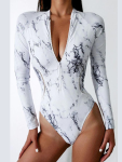 Long Sleeve Marble One Piece - White - Small