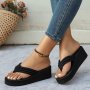 Women's Solid Color Flip Flops Platform Slip On Holiday Wedge Slides Comfort Non-slip Beach Slides