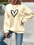 Heart Print Pullover Sweatshirt Casual Long Sleeve Crew Neck Sweatshirt For Spring & Fall Women's Clothing