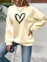 Heart Print Pullover Sweatshirt Casual Long Sleeve Crew Neck Sweatshirt For Spring & Fall Women's Clothing