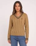 Polo Jane Ls V-neck Camel Cable Knitwear - XXL Brown