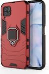 Huawei P40 Lite Shockproof Black Panther Magnetic Ring Stand Cover - Red
