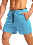 Quick Drying Comfy Shorts Men's Casual Zipper Pockets Slightly Stretch Waist Drawstring Shorts For Summer Gym Workout Training