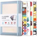A5 Pu Leather Cover Weekly monthly Planner Book With Stickers - Blue